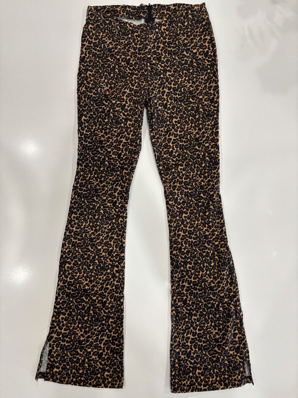 28 UNIF Leopard Print Flared Pants Tapered Slit Leg Soft Cotton Blend Flare Leg